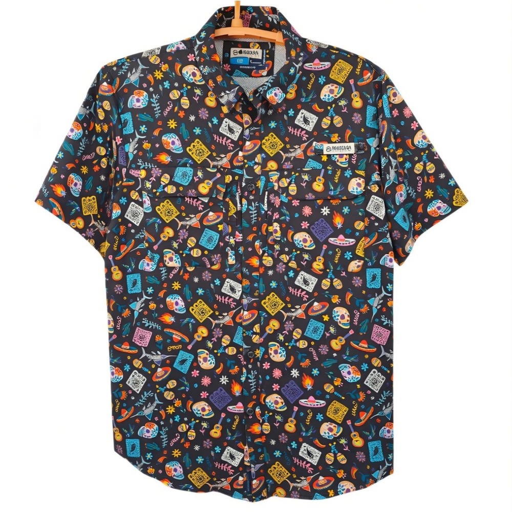 Magellan Day Of The Dead Men's Large Fishing Shirt Dia De Los Muertos Print